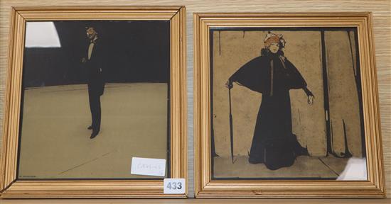 After William Nicholson, 2 colours prints of Whistler and Sarah Bernhardt, largest 25 x 23cm